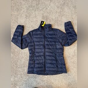 NWT TSLA Women's Lightweight Puffer Jacket, Storage Bag, Navy Blue, Sz Large